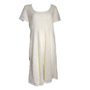 SLINKY BRAND Solid All Off White Lace Short Sleeve Pullover Dress Womens Size L‎